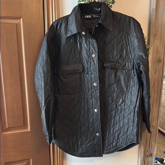 Zara Black Quilted Faux Leather Jacket - Picture 1 of 5